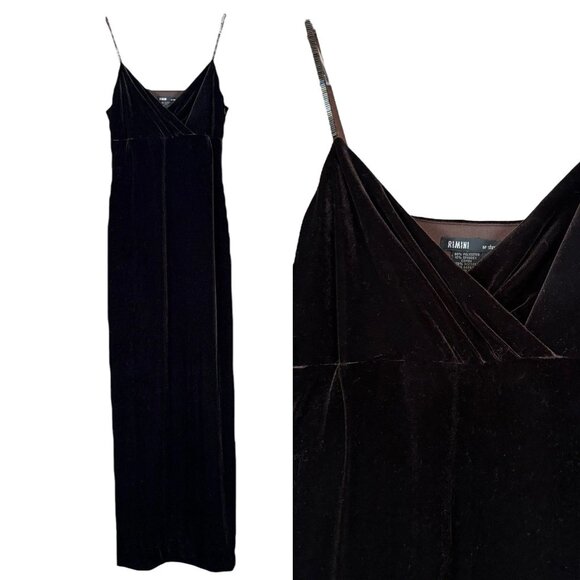 Vtg Rimini Velvet Slit Beaded Padded Long Formal Evening Dress Gown Brown Size 8 - Picture 1 of 11